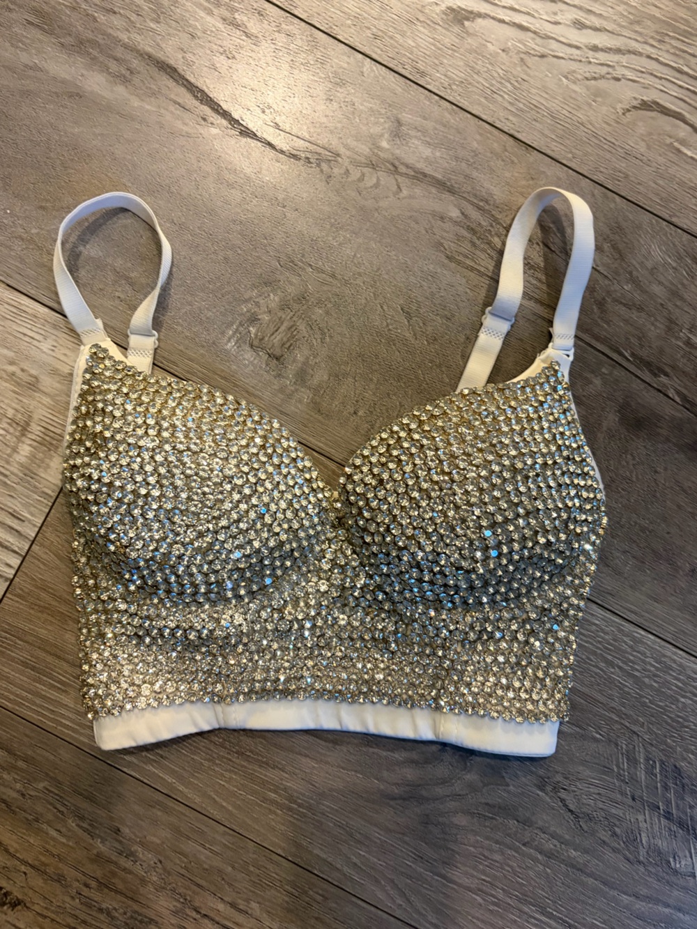 Rhinestone Crystal Embellished Bralette - Silver